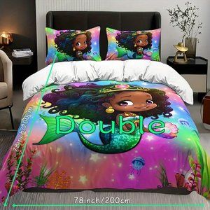 3pcs Soft and Breathable Mermaid Print Duvet Cover Set for Bedroom, Guest Room